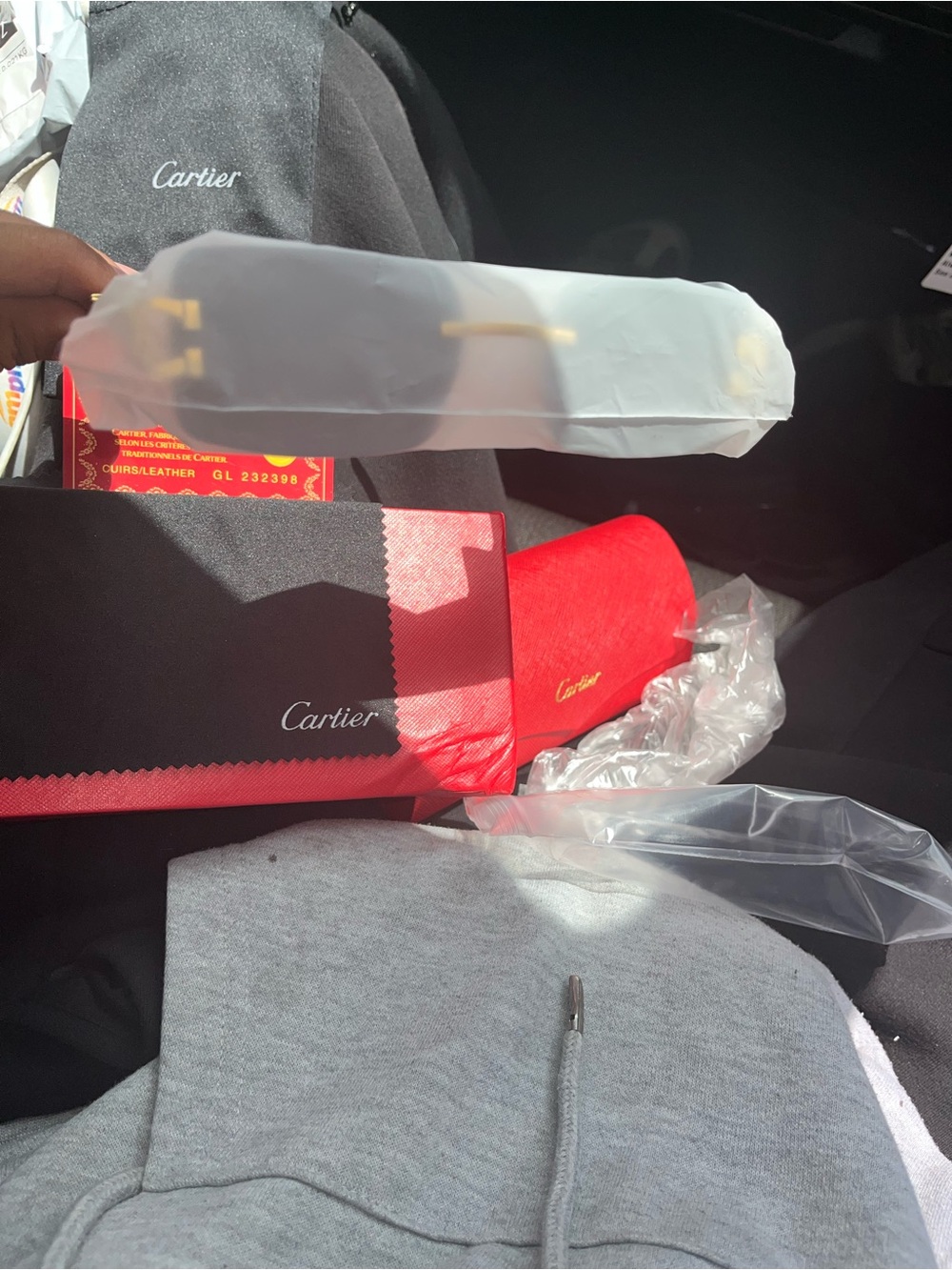 Cartier Red Gradient Rimless Sunglasses with Gold Accents